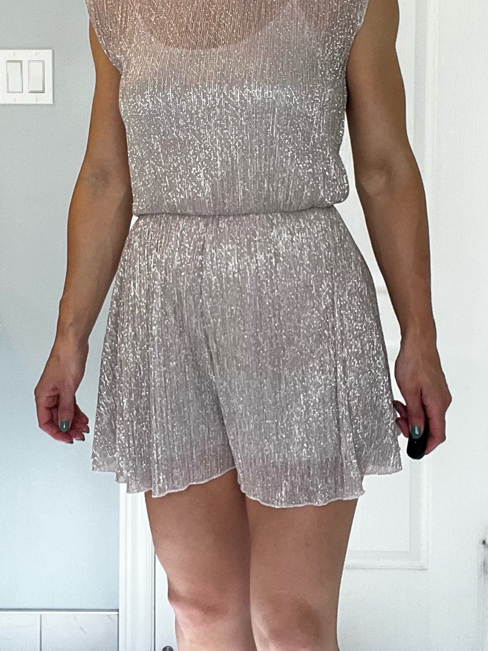 Sparkling Silver Pleated Romper